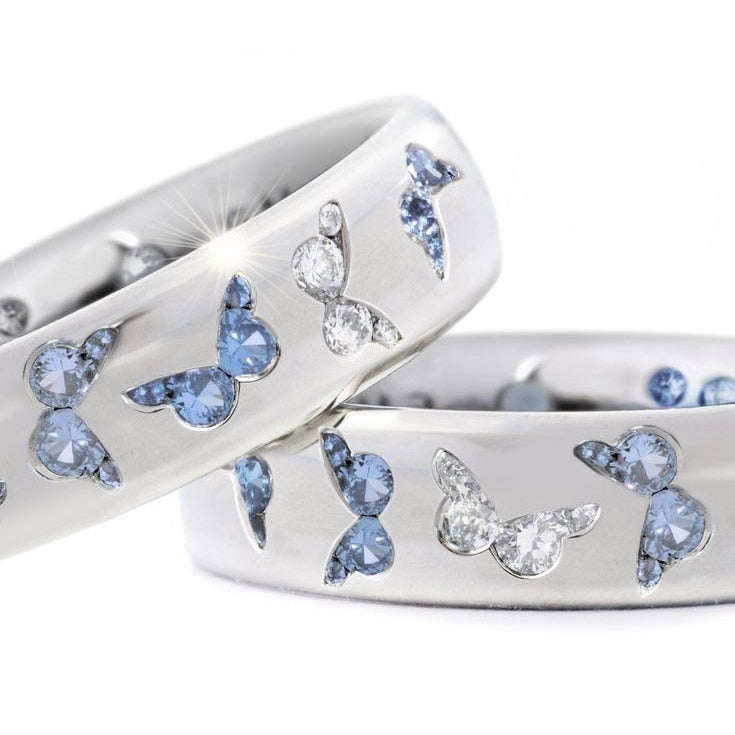 Butterfly inlaid mixed color zircon with cute style ring