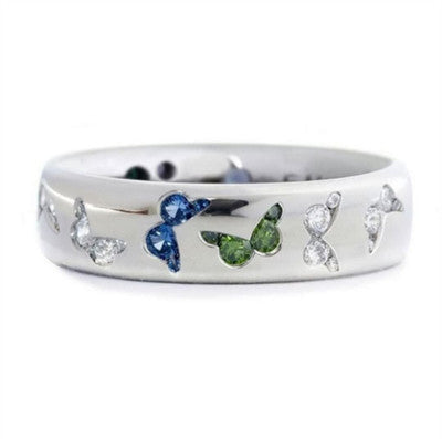 Butterfly inlaid mixed color zircon with cute style ring