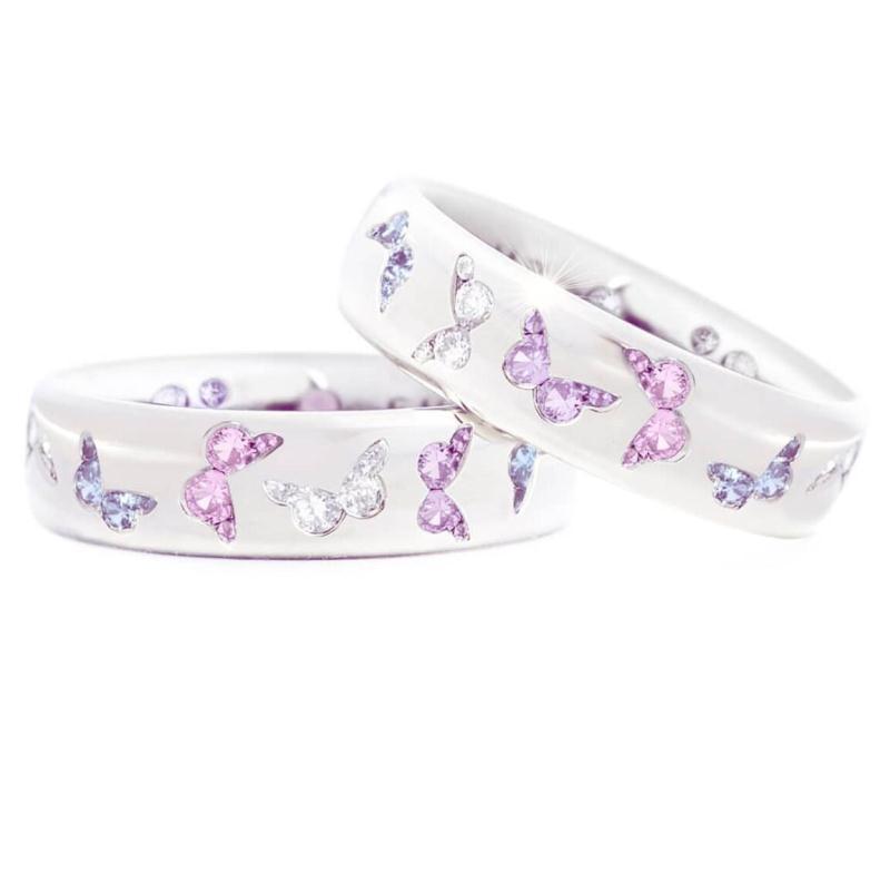 Butterfly inlaid mixed color zircon with cute style ring
