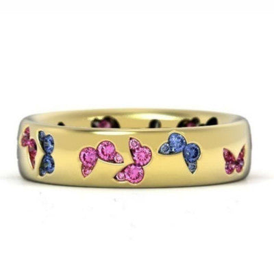 Butterfly inlaid mixed color zircon with cute style ring