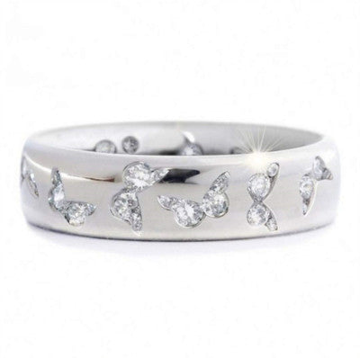 Butterfly inlaid mixed color zircon with cute style ring