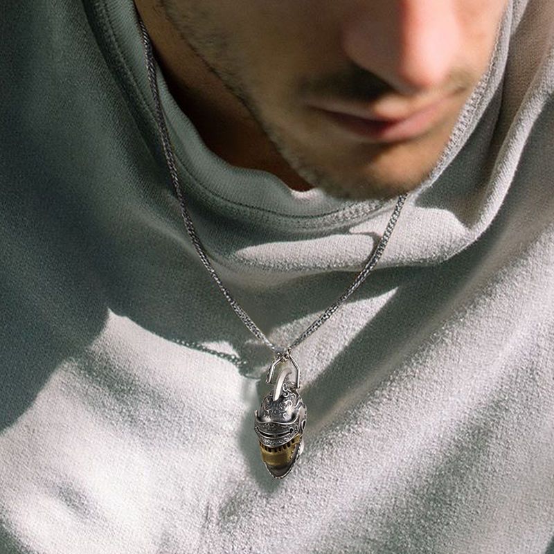 Retro Skull Helmet Pendant Necklace