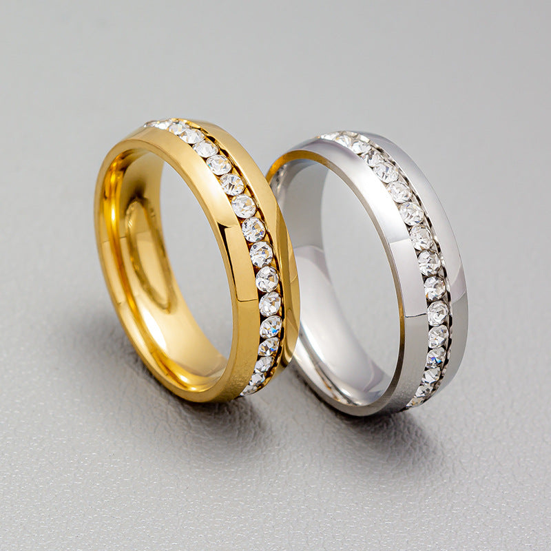 Personalized Fashion Single Row Diamond Ring Stainless Steel