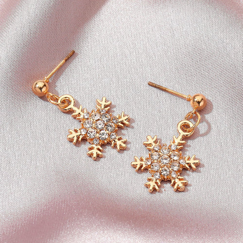 Christmas Feminine Micro-inlaid Zircon Snowflake Earrings